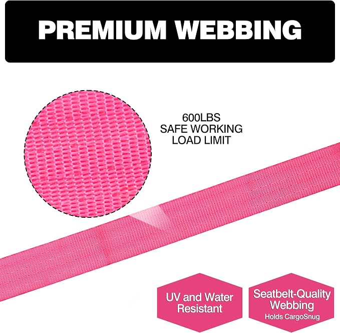 Retractable Ratchet Straps1In x 13Ft - Heavy Duty Auto Slow Retraction Tie Down Straps - 1,800lb Break Strength Self Retracting for Truck, Cargo Trailer, Motorcycle, ATV, UTV - Pink, 4Pack