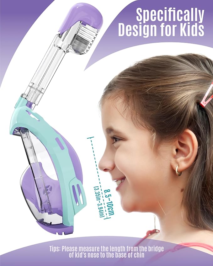 G2RISE Kids Snorkel Mask Full Face Snorkel Set, Snorkeling Gear for Kids with 180 Degree Panoramic View, Anti-Leak & Anti-Fog