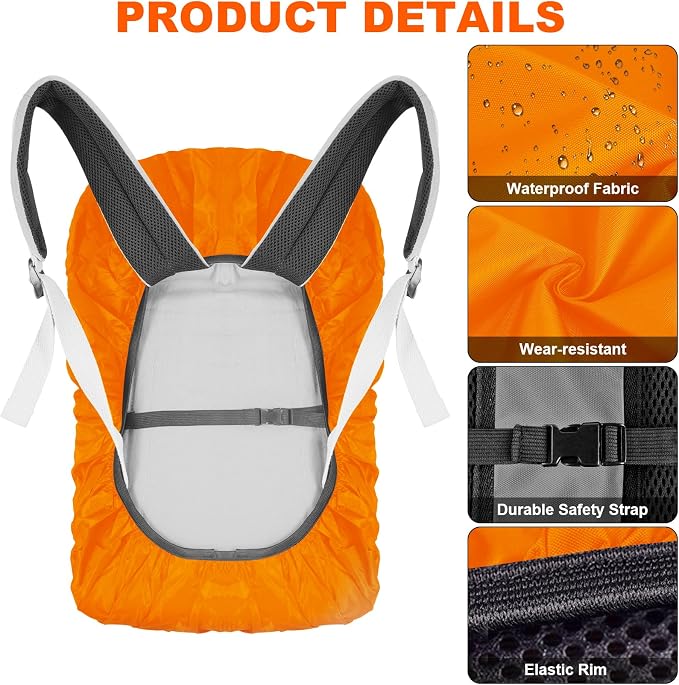 LAMA Waterproof Rain Cover for Backpack, Reflective Rucksack Rain Cover for Anti-Dust/Anti-Theft/Bicycling/Hiking/Camping/Traveling/Outdoor Activities,S Size (for 18L-25L Backpack), 1 Pcs Orange