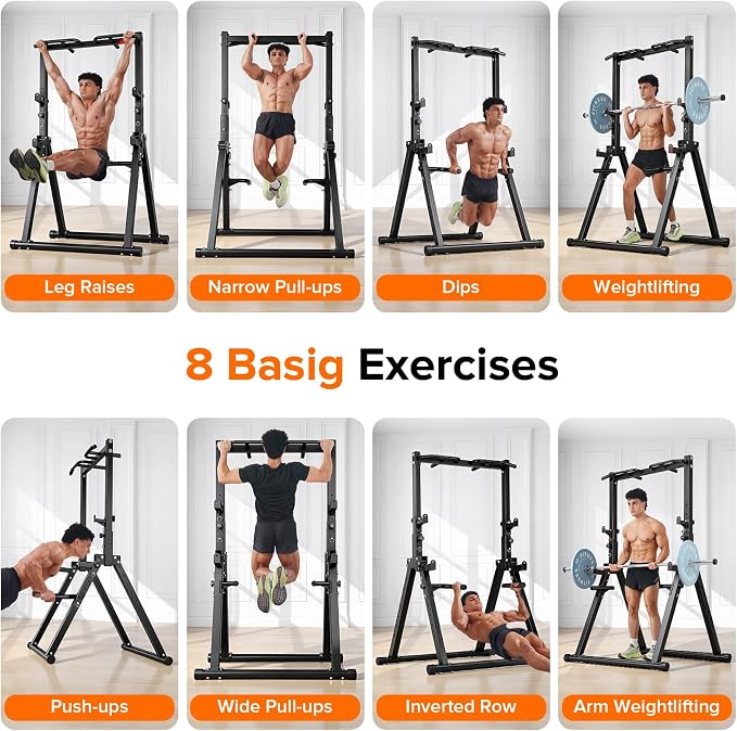 700LBS Foldable Power Tower Pull Up Bar - Multi-function Power Tower Dip Station with Adjustable Height for Home Gym, Portable Free Standing Strength Training Equipment for Indoor & Outdoor