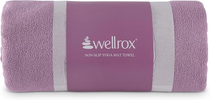 Wellrox Microfiber Yoga Mat Towel with Grip – Ultra Absorbent, Super Soft, and Quick Dry Hot Yoga Towel Non Slip for Pilates, Bikram, and Fitness Workouts (74” x 26”, Lavender)