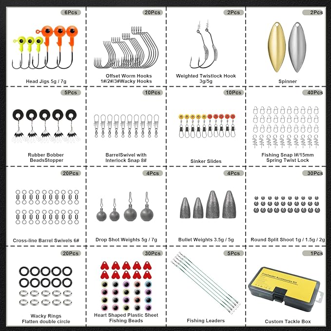 GOTOUR 128/209/240/265pcs Fishing Lures Kit with Tackle Box, All-in-1 Fishing Accessories Gear Set with Soft Lure, Minnow, Crankbait, Hooks, Sinkers, and Terminal Tackle Kit, Fishing Gifts for Men