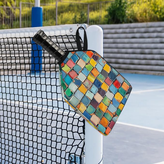 Colorful Titles Wall Universal Pickleball Paddle Cover 12.4 × 9.45 inch Racket Sleeve with Handle Strap Mesh Pocket Fits USAPA Standard Widebody Paddles 2 PCS