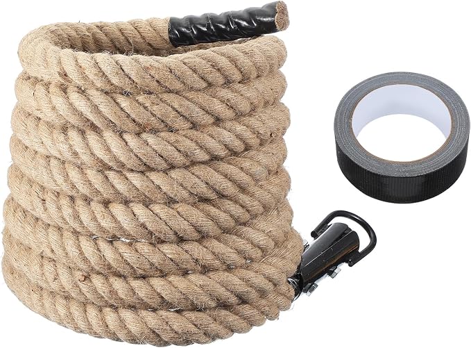 MECCANIXITY Climbing Rope 23ft x 1.5", Gym Climbing Rope Thick Twine Ropes Jute Natural Brown Burlap Cord String Heavy Twisted for Workout Rock Exercise Indoor Outdoor Fitness Training