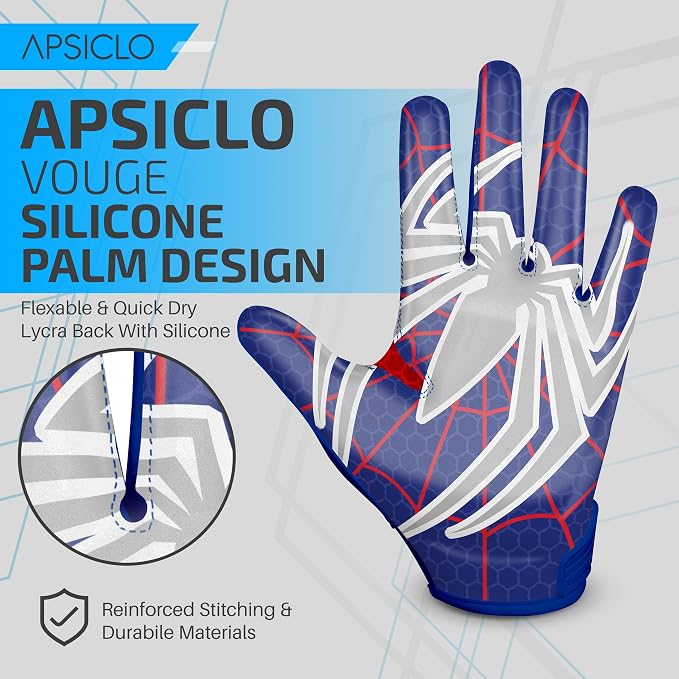 Sticky Football Receiver Gloves Silicone Grip Youth & Adult Sizes