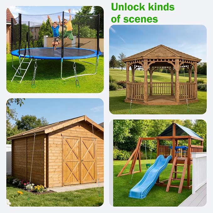 4 Pack 30" Shed Anchor Kit, Triple Helix Ground Earth Anchors with 50 FT 3/16" Galvanized Cable, 4 Turnbuckles & Drill Adapter, Green Auger Anchor for Canopy Gazebo Trampoline Swing Set