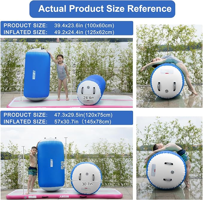 AWSUM Gymnastics Barrel Tumbling Equipment Air Roller Training Inflatable Back Handspring Trainer for Octagon Tumble Mat Gym Cheerleading Home Use 1 PCS，No Electric Pump