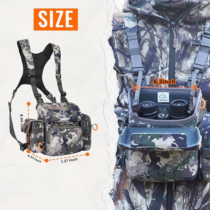 Binocular Harness Chest Pack, Bino Harness Bag with Rangefinder Pouch & Rain Cover, Molle System Multifunction Hunting Pack