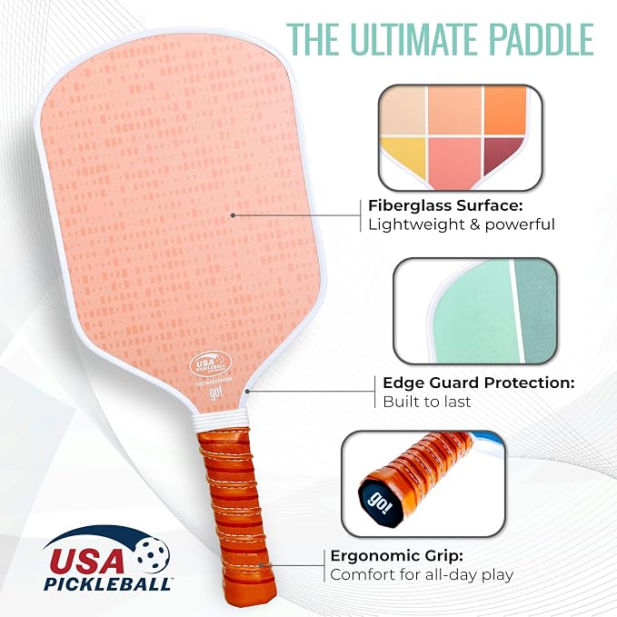 Pickleball Paddle Single and Set – USAPA Approved Lightweight Paddles, Fiberglass Surface, 13mm Honeycomb Core, Outdoor Balls & Carry Bag