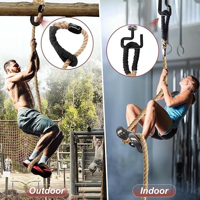 Climbing Rope Gym Exercise Ropes - 1.5 Inch Diameter 10FT 15FT 20FT 25FT 30FT 35FT 40FT 50FT Climb Rope for Fitness & Strength Training, Workout Climbing Rope for Adults Kids Home Indoor or Outdoor