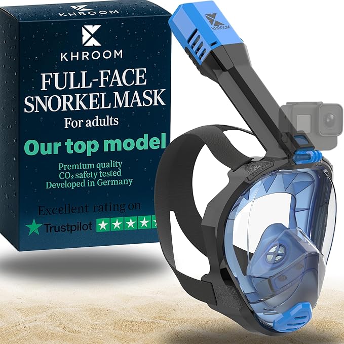 Khroom Full Face Snorkel Mask Adults | CO2-Safe Snorkeling Mask for Adults | 3X Larger Air Intake for Easy Breathing | Anti-Fog 180° View | Adult Snorkel Mask for Men & Women