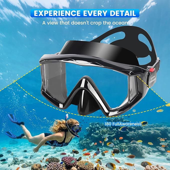2 Pack Snorkel Mask for Adults - 180° Panoramic View, Anti-Fog Shatterproof PC Lens, Dry Snorkel Set for Diving, Swimming & Travel