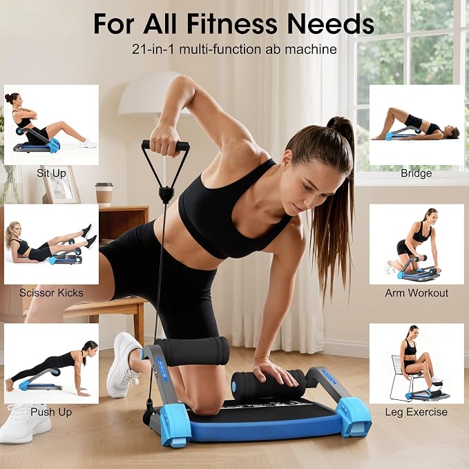 Ab Machine Ab Trainer - Sit Up Exercise Equipment& Core Machine, 4 Level Adjustable Resistance, Foldable Ab Crunch Machine for Home Gym Stomach Workouts
