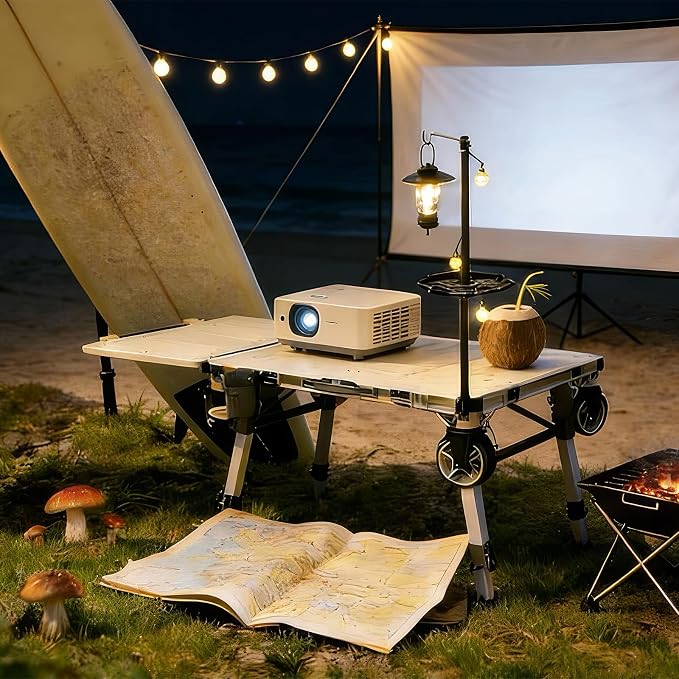 LEADALLWAY Lamp Bracket for 3-in-1 Camping Table Wagon | Detachable Light Mount for String Lights & Lanterns | Beige, Easy Install