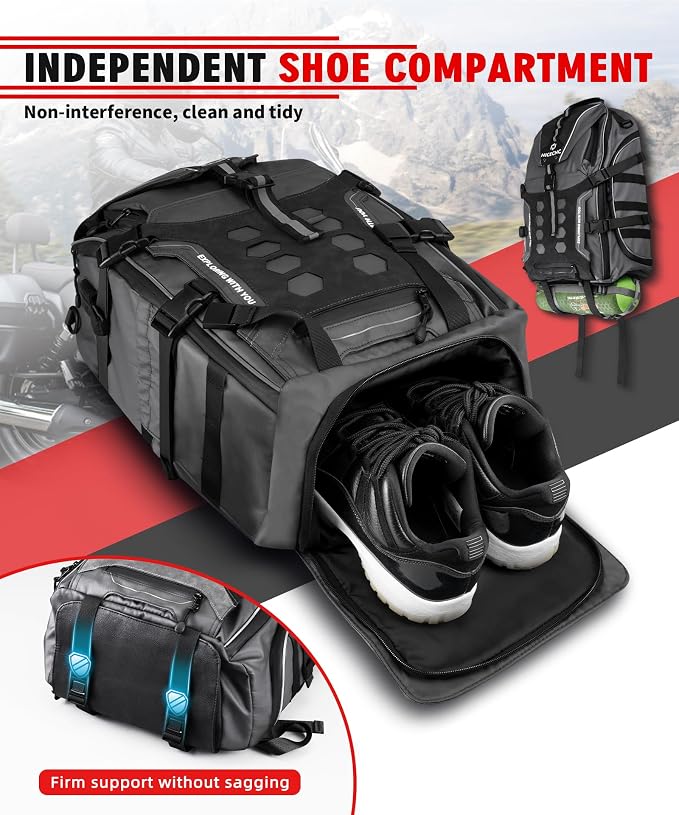Motorcycle Helmet Bag Universal Motorcycle Helmet Backpack with 35L Large Capacity Motorcycle Riding Backpacks for Men Lugguge Storage Bag with Hidden Net, Grey