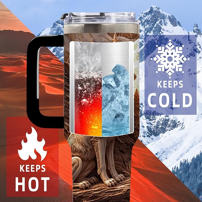 DUUV Wolf Tumbler 40oz, Insulated Wolf Cup Gifts for Man | Wolves Tumbler with Pine Trees Leakproof, Animal Print Water Bottle for Dad, Fathers Day Ideal Gifts for Wolf Lovers, 1 Pack