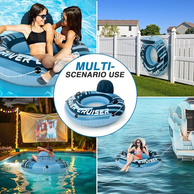 River Tubes for Floating Heavy Duty Inflatable Floating Lounger Premium River Water Rafts Pool Float with Cup Holder Above Lake for Adults