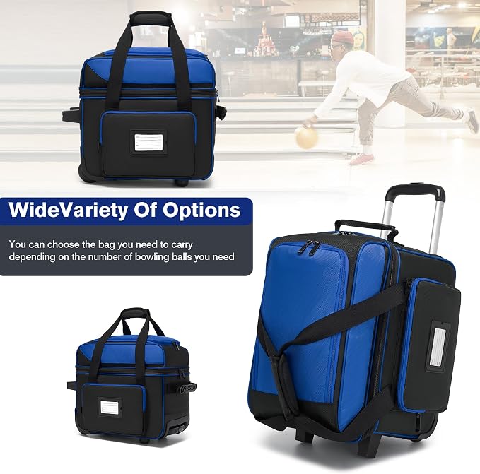 Single Roller Bowling Bag with Wheels, 1 Bowling Ball Bag with Separate Shoe Compartment and Retractable Handle Extends to 37.0 Inches, Padded Foam Ball Insert