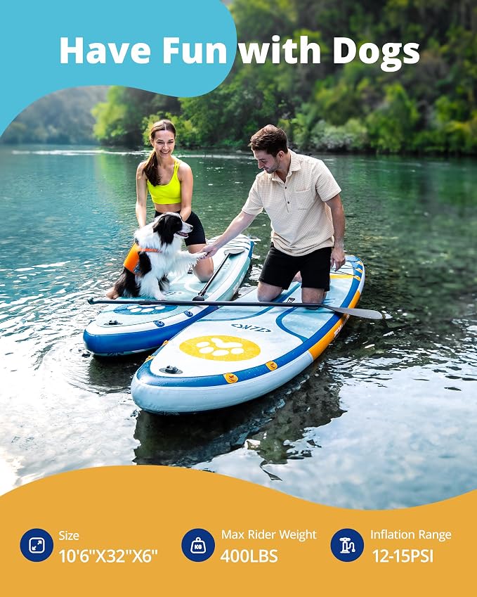 ZLX Inflatable Stand Up Paddle Board, 10'6" SUP Non-Slip Stable Deck Pad, Unique Center Fin, Premium Accessories, Paddleboard for Adults, Beginners, All Skill Levels