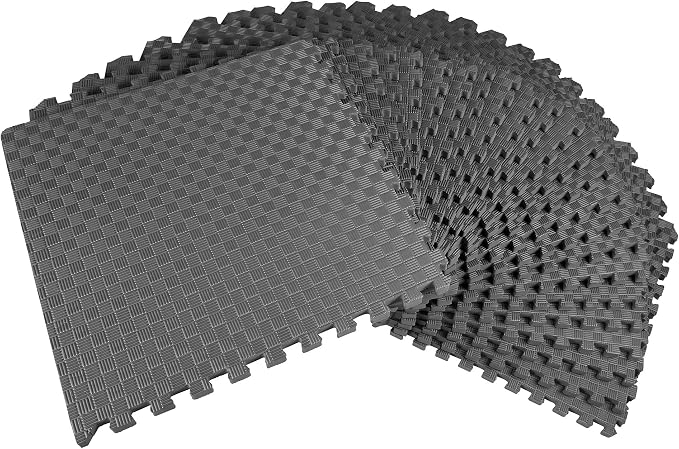 BalanceFrom Puzzle Exercise Mat 1" Thick, EVA Interlocking Foam Floor Tiles for Home Gym, Mat for Home Workout Equipment, Floor Padding for Kids, Gray, 24 in x 24 in x 1 in, 72 Sq Ft - 18 Tiles