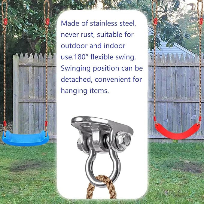 Heavy Duty 180° Swivel Swing Hook, 2 Pack Stainless Steel Swing Hanger for Ceiling Wooden Swing Set Bracket, Punching Bag Hanger for Playground Gym Rope Hammock Chair