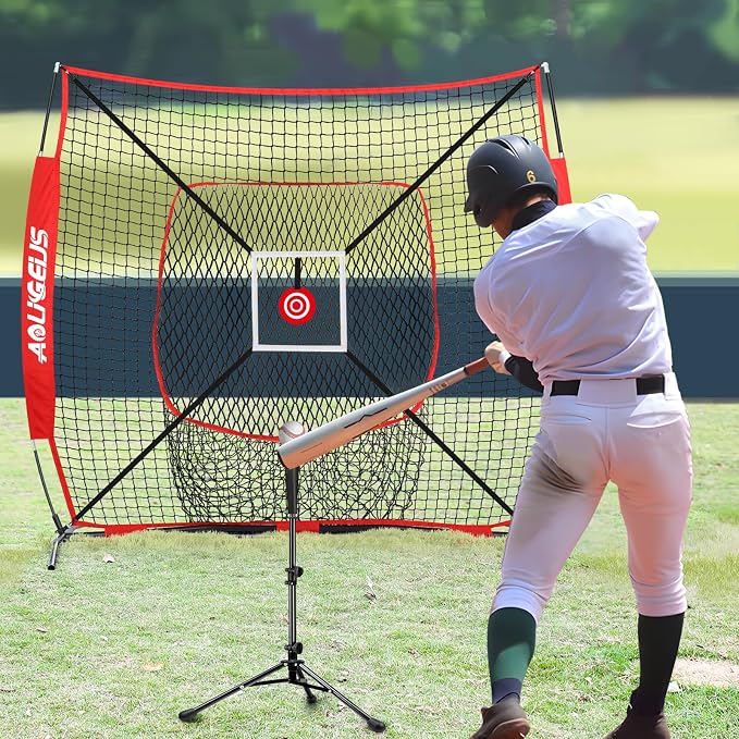 6'X6' Baseball Softball Practice Net,Pitching Net,Batting Net,with Batting Tee,Dummy Batter,Bonus Strike Zone Target and Bow Frame,for Hitting,Pitching,Catching