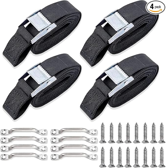 78'' Battery Tie Down Strap, Battery Box Hold-Down Strap for Gas Fuel Heavy Duty Battery Box with Stainless Steel Cam Buckle, Stainless Steel 316 Deck Loop Mounts,16 SS Screws