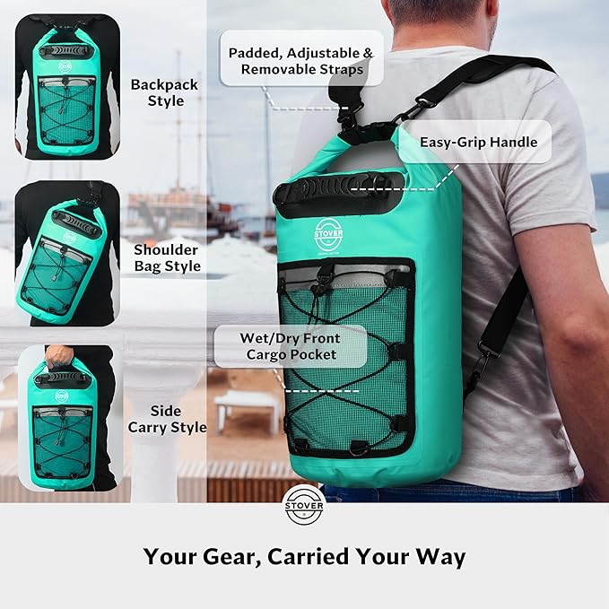 STOVER 5/10/25/30/40/55L Waterproof Dry Bag- Roll-Top Backpack w/Phone Case- Kayaking, Hiking, Camping, Boating- Men/Women
