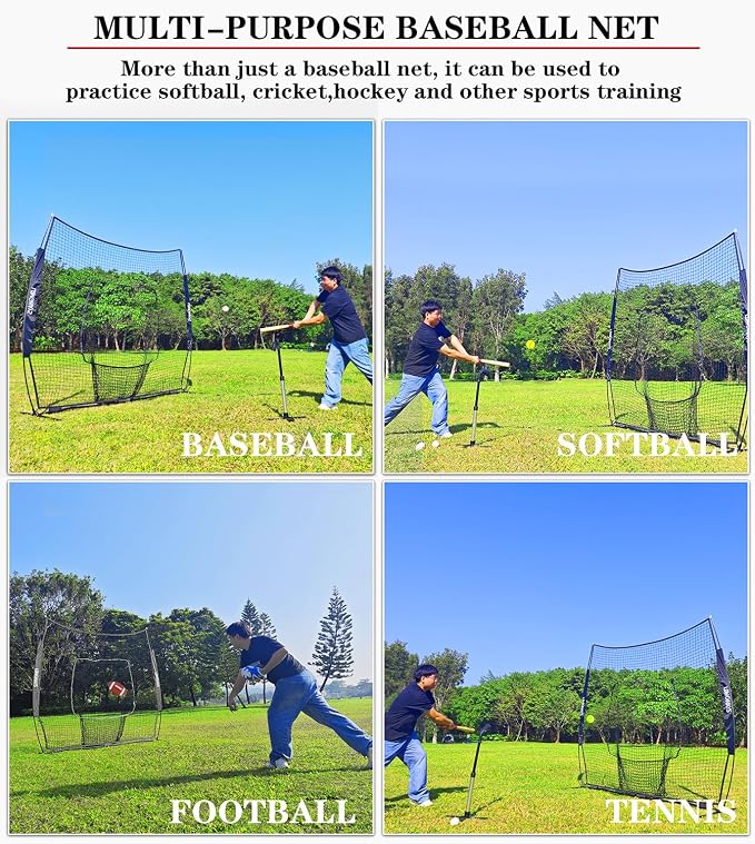 7x7ft/8x8ft Baseball Softball Net with Steel Frame for Batting, Hitting, Pitching, Portable Baseball Batting Net with Carry Bag, Great for All Levels