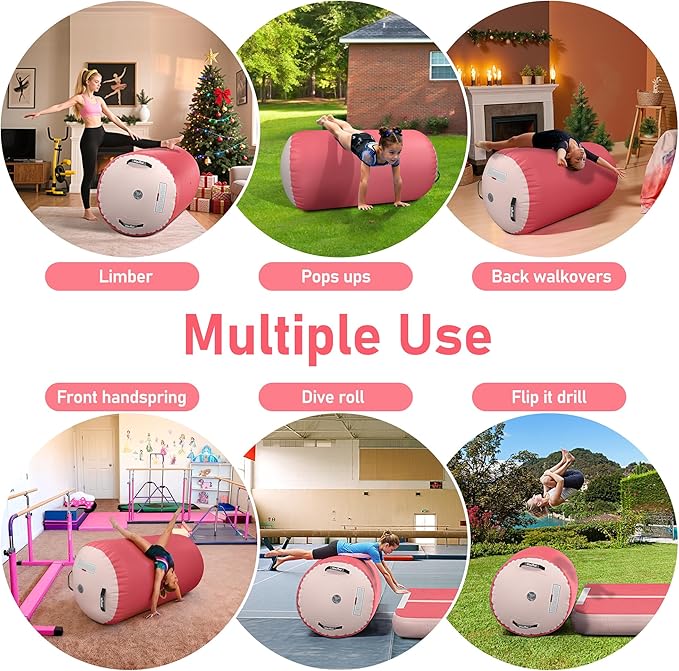 Gymnastic Air Barrel, Inflatable Tumble Track, Tumbling Mat, Roller Octagon Trainer for Back Handspring and Back-bend for Home, Gym, No Pump