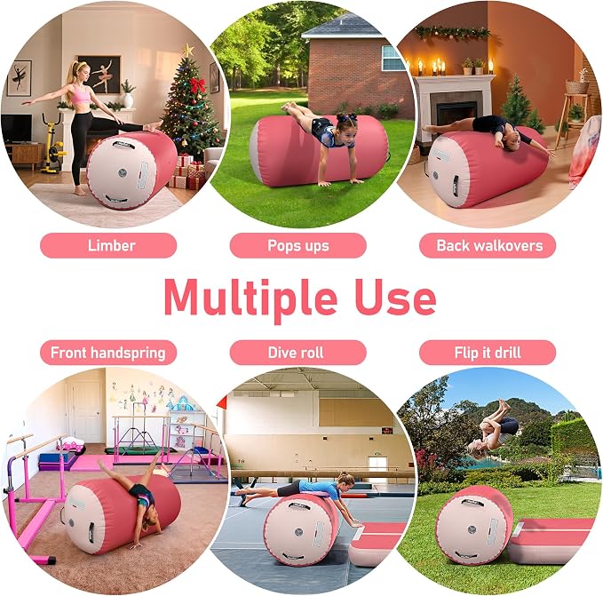 Gymnastic Air Barrel, Inflatable Tumble Track, Tumbling Mat, Roller Octagon Trainer for Back Handspring and Back-bend for Home, Gym, No Pump
