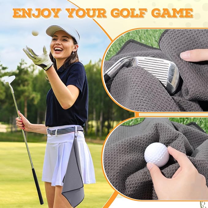 Batiyeer 30 Pcs Golf Towels Bulk for Bags 16'' x 16'' Microfiber Fabric Golf Towel with Clip Waffle Pattern for Men Mini Tournament Fitness Yoga Camping (Dark Gray)