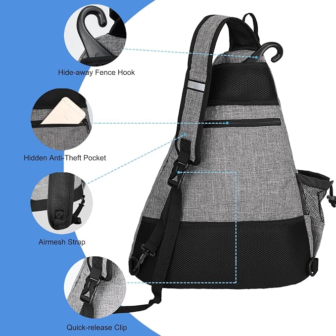 WOLT Pickleball Bag,Crossbody Sling Bags for Women Men,Pickleball Backpack with Fence Hook for Tennis, Racketball