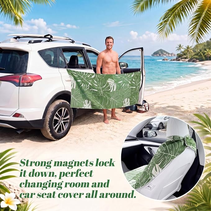2 Pack Magnetic Beach Towels 74.8"x30" Microfiber Magnetic Towel Quick Dry Travel Towel Tropical Hibiscus Monstera Large Sand Free Towels for Beach, Swim Pool, Camping, Gym, Sports Yoga