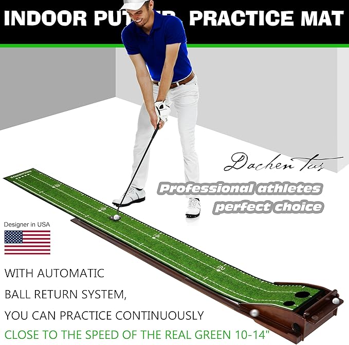 Dachenus Putting Green Indoor Mat Outdoor Golf Putting Mat with Automatic Ball Return - Ideal for Home, Office, and Outdoor Use