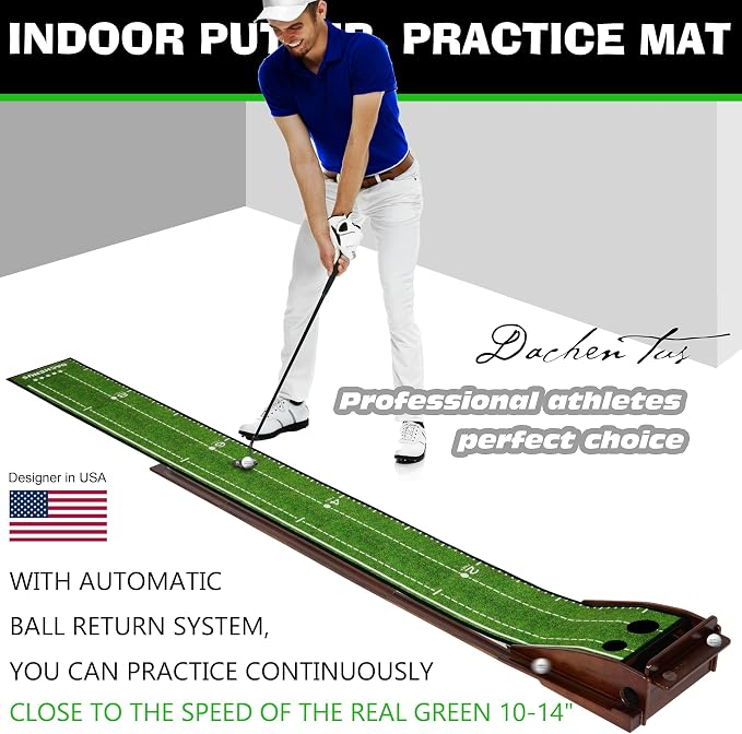 Dachenus Putting Green Indoor Mat Outdoor Golf Putting Mat with Automatic Ball Return - Ideal for Home, Office, and Outdoor Use