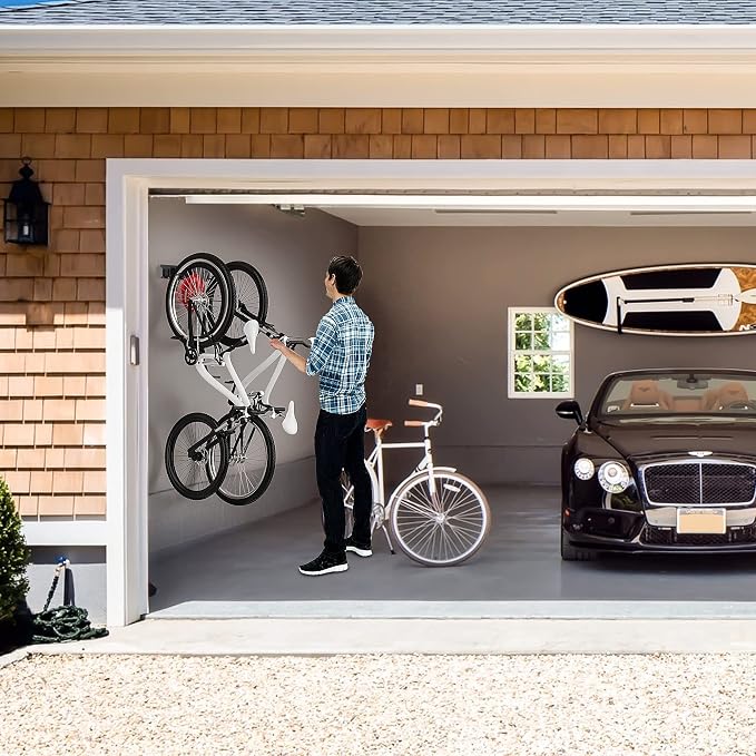 Ultrawall Bike Rack, Garage Bike Rack Wall Mount for 2 Bicycle and 1 Helmet, Heavy Duty Bike Storage for Home Space Saving Holds Up to 100lbs (Pack of 2)