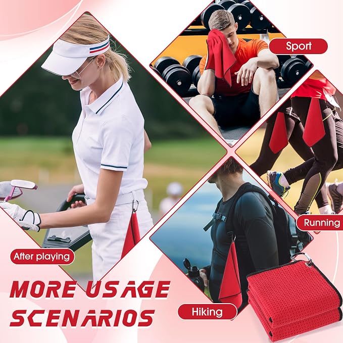 Batiyeer Golf Towels Bulk for Bags, 16"x16" Microfiber Waffle Pattern Golf Towel with Clip for Tournament, Club, Fitness