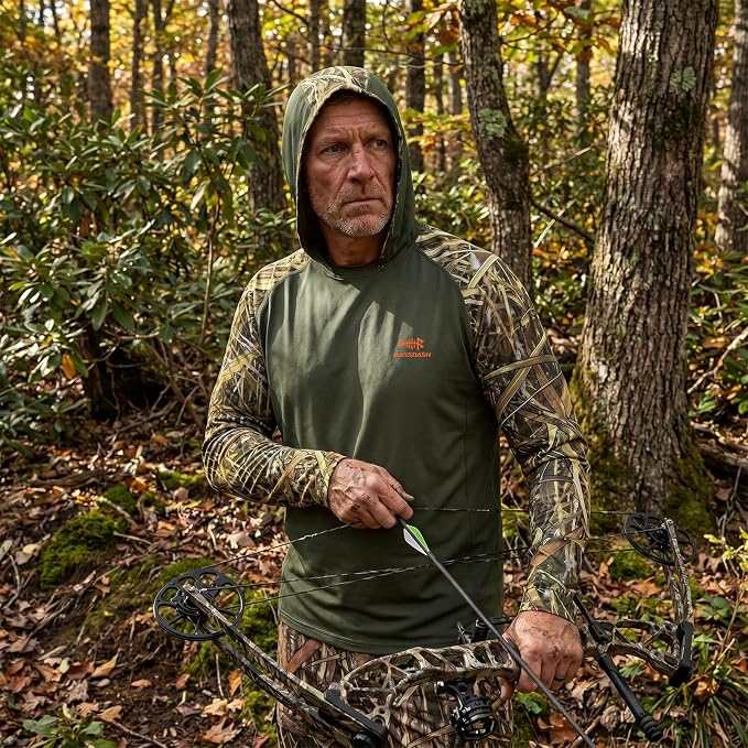 BASSDASH Men’s UPF 50 Performance Fishing Shirt Cooling Hoodie Camo Long Sleeve FS17M