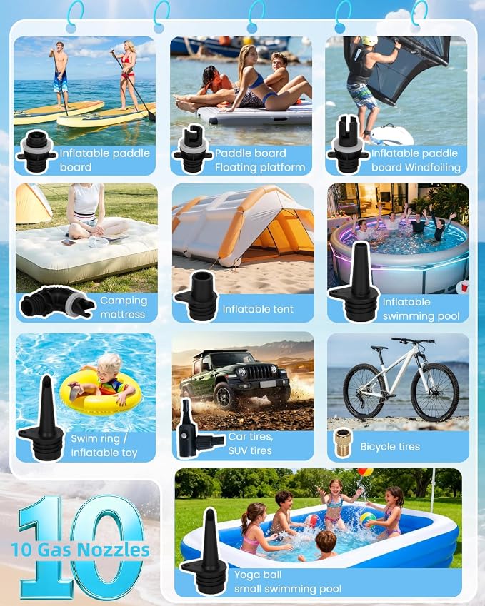 Electric Paddle Board Pump, 60PSI Rechargeable 15600mAh SUP Pump, Dual Stage Fast Inflation & Deflation with LED Light, Auto-Off Electric Pump for SUP, Surfing Kite, Tent and Inflatable Boat