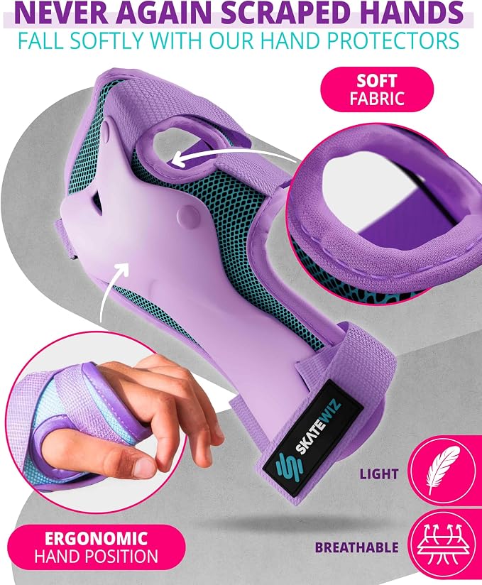 SKATEWIZ Skateboard Pads Protective Gear Set for Kids and Adults - Smash - Roller Skate Pads [6pc] with Wrist Guards - Skating Protective Gear - Roller Derby