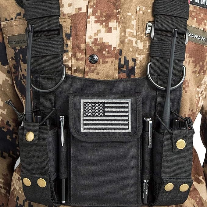 Radio Shoulder Holster Chest Harness Holder Vest Rig for Two Way Radio Chest Front Pack Pouch Walkie Talkie Case with Front Pouches for Kenwood Arcshell Retevis Baofeng UV-5R F8HP UV-82 888S (2Pack)