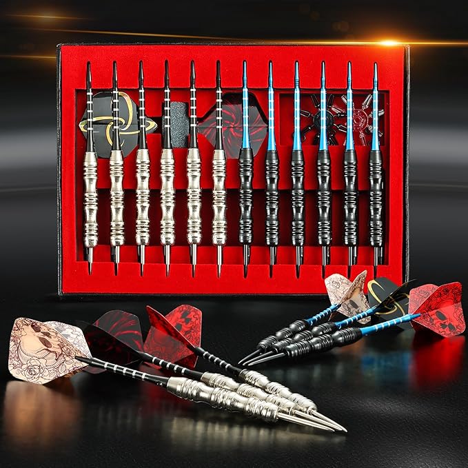 WINSDART Darts Metal Tip Set Professional Metal Darts for Dartboard Steel Tip Darts with Nonslip Iron Barrel Aluminum Dart Shafts,Extra Flights,Dart Sharpener,Gift Box
