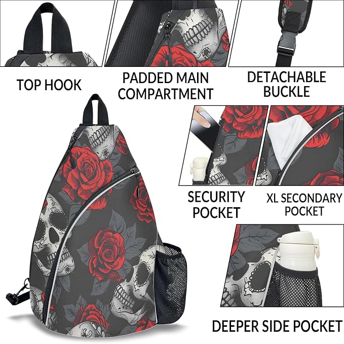 Pickleball Bag for Women Men Adjustable Crossbody Sling Backpack Hold Paddle Accessories