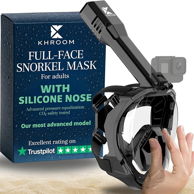 Khroom Pro Plus First Full Face Snorkel Mask for Adults with Nose Pocket for Pressure Equalizing | Snorkeling Gear / Snorkeling Mask for Adults | CO2-Safe Diving Mask with Dry Top System