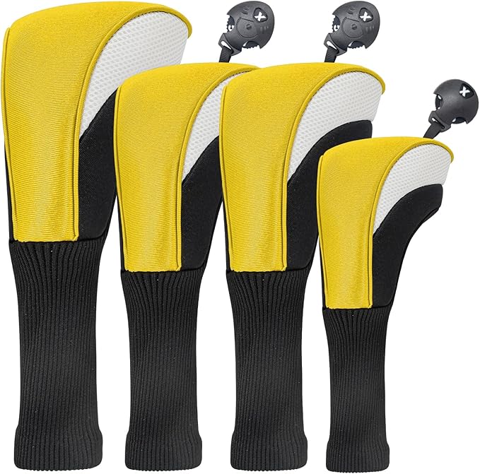 Golf Club Head Covers for Woods 3/4/5/6 Pieces Long Neck Mesh Sports Golf Club Headcovers Set with Interchangeable No. Tags 3 4 5 6 7 X Golf Accessories for Men Women
