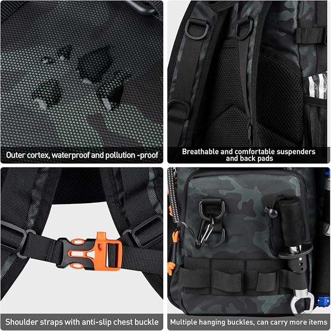 THKFISH Fishing Tool Kit, Backpack and Tackle Box with Tackle Included Lures Hooks Sinkers Accessories Kit,Pliers, Fish Lip Gripper, Fishing Gear and Fishing Gift for Men