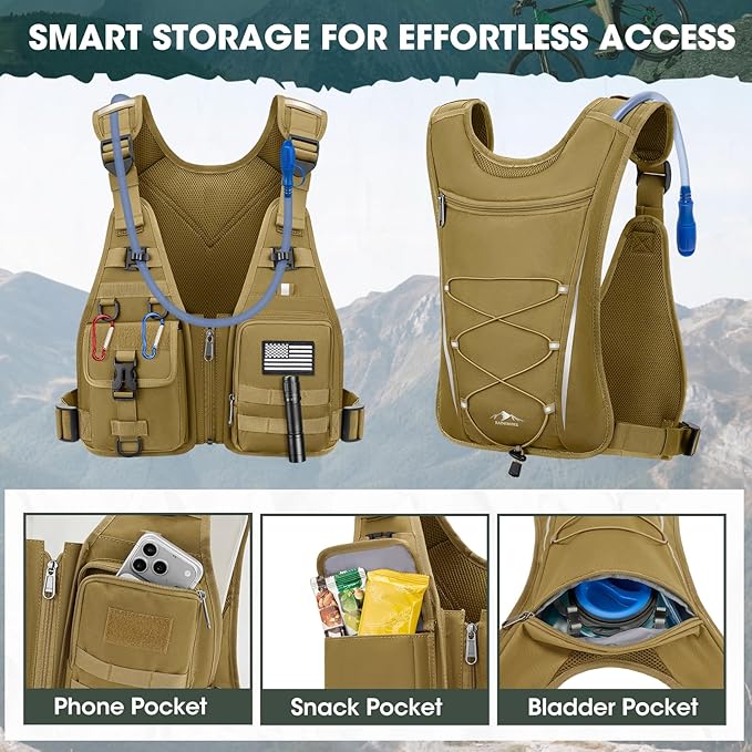 RAINSMORE Hydration Backpack with 2L Water Bladder, Lightweight Running Vest for Men Women, Adjustable Water Chest Pack for Hiking, Cycling, Marathon