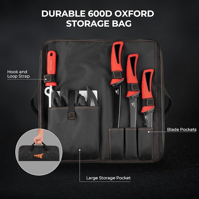 KastKing Intimidator Fillet Knife Set,Fishing Gear and Gifts for Men,8pcs | G4116 German Stainless-Steel Blades, Complete Fishing Fillet Kit with Accessories, Ergo Non-Slip Handle, Fishing gear