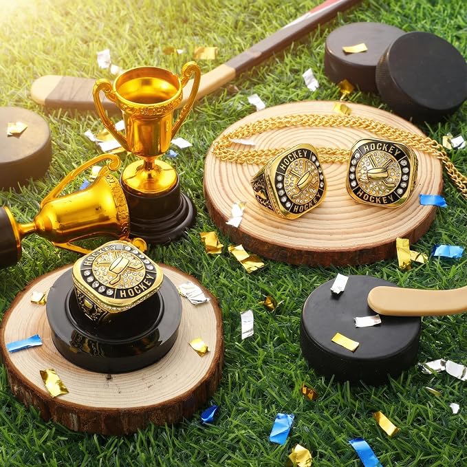 Highergo 10 Pcs Basketball Softball Baseball MVP Dancer Champion Trophy Ring with Display Stand Star Football Soccer Volleyball Golf Cheerleading Bowling Track Field
